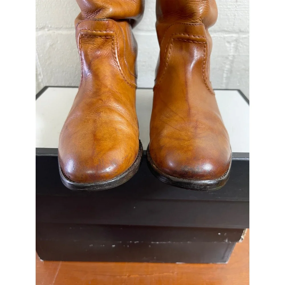 Frye Melissa 76442 Trapunto Brown Leather Tall‎ Riding Boots Pull On Women 7.5 B